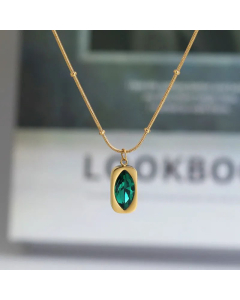 French Style Square Zircon Inlaid Titanium Steel Necklace