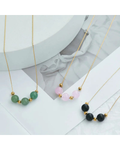 Ethnic Style Gold Plated Gem Beads Chian Titanium Steel Necklace Colorza