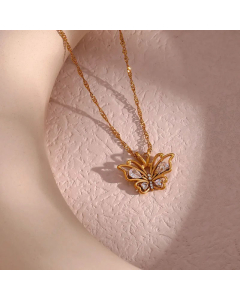 Refined Hollow Water Drops Zircon Butterfly Pendant Titanium Steel Plating Necklace Colorza