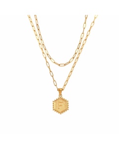 Trendy Hexagon Letter Pendant Stainless Steel Titanium Steel Plating Necklace Colorza 