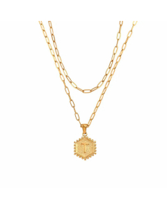 Trendy Hexagon Letter Pendant Stainless Steel Titanium Steel Plating Necklace Colorza 
