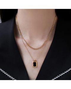 Double Layer Square Figaro Chain Titanium Steel Necklaces Colorza
