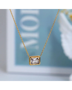 French Style Square Zircon Pendant Titanium Steel Necklace Colorza