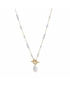 French Style OT Buckle Pearl Pendant Titanium Steel Necklace Colorza 