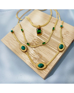 Vintage Square Oval Plating Inlay Turquoise Zircon Titanium Steel Necklace Colorza