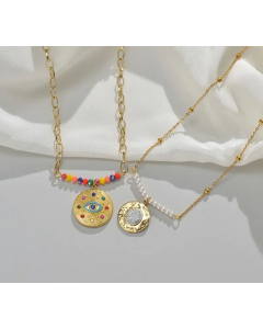 Trendy Round Eye Plating Inlay Rhinestones Pendant Stainless Steel Necklace Colorza