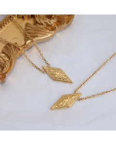 Fashion Gold Plated Rhombus Pendant Titanium Steel Necklace Colorza