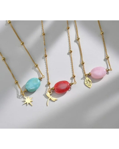 Fashion Plating Leaf Dragonfly Pendent Stainless Steel Necklace Colorza