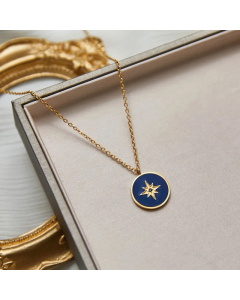 Daily Enamel Round Star Plating Pendant Titanium Steel Necklace Colorza