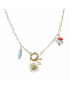 Vacatin Sun Beaded Pearl Plating Pendant Stainless Steel Necklace Colorza