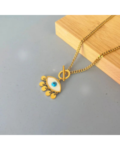 Fashion Devil's Eye Plating Inlay Shell Pendant Titanium Steel Necklace Colorza Wholesale Jewelry