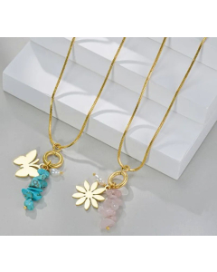 Fashion Plating Flower Butterfly Pendant Stainless Steel Necklace Colorza