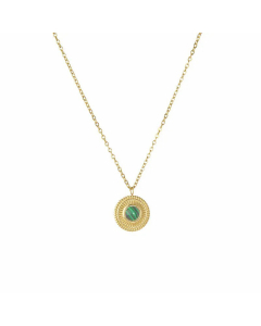 Fashion Round Plating Inlay Malachite Pendant Stainless Steel Necklace Colorza