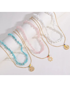 Vacation Double Layer Round Stainless Steel Patchwork Layered Necklaces Colorza