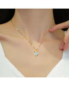 Fashion Heart Shape Plating Inlay Zircon Titanium Steel Pendant Necklace Colorza