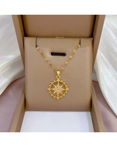 Fashion Round Sun Plating Inlay Zircon Titanium Steel Pendant Necklace Colorza