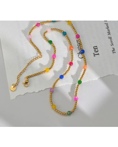Colorful Round Beads Chain Stainless Steel Beaded Plating Necklace Colorza