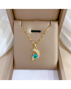 Fashion Dolphin Plating Inlay Zircon Stainless Steel Pendant Necklace Colorza