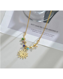 Fashion Plating Sun Pendant Stainless Steel Necklace Colorza