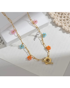 Fairy Style OT Buckle Flower Stainless Steel Plating Pendant Necklace Colorza