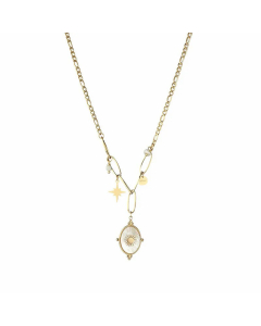 Fashion Plating Inlay Shell Star Oval Stainless Steel Pendant Necklace Colorza