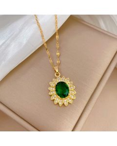 Luxurious Flower Plating Inlay Zircon Stainless Steel Pendant Necklace Colorza