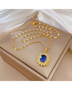 Luxurious Flower Plating Inlay Zircon Stainless Steel Pendant Necklace Colorza