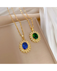 Luxurious Flower Plating Inlay Zircon Stainless Steel Pendant Necklace Colorza