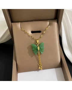 Temperament Butterfly Tassel Plating Pendant Titanium Steel Necklace Colorza