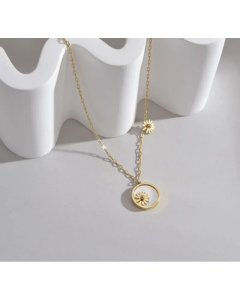 French Style Plating Inlay Zircon Round Flower Stainless Steel Pendant Necklace Colorza