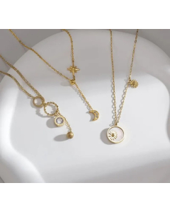 French Style Plating Inlay Zircon Round Flower Stainless Steel Pendant Necklace Colorza
