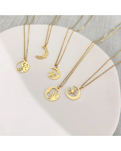 Texture Star Moon Sun Pendent Titanium Steel Plating Necklace Colorza