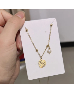 Fashion Hexagram Leaves Heart Shape Pearl Plating Pendant Stainless Steel Necklace Colorza