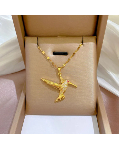 Exquisite Woodpecker Inlay Zircon Pendant Titanium Steel Plating Hollow Out Necklace Colorza