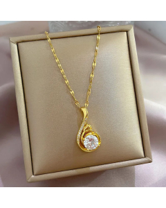 Fashion Geometric Inlay Zircon Pendant Titanium Steel Plating Necklace Colorza 