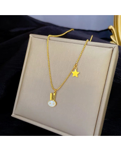 Cartoon Style Rabbit Plating Inlay Shell Pendant Titanium Steel Necklace Colorza