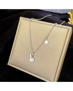Cartoon Style Rabbit Plating Inlay Shell Pendant Titanium Steel Necklace Colorza