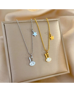 Cartoon Style Rabbit Plating Inlay Shell Pendant Titanium Steel Necklace Colorza