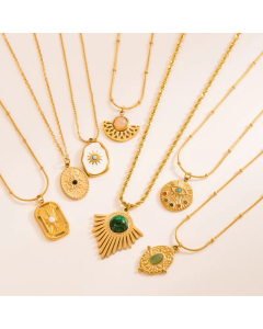 Fashion Sector Eye Gold Plated Natural Stone Zircon Pendant Stainless Steel Necklace Colorza