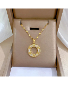 Minimalism Round Stainless Steel Plating Inlay Rhinestones Pendant Necklace Colorza