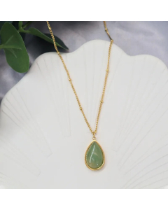 Classic Water Droplets Inlay Natural Stone Titanium Steel Plating Pendant Necklace Colorza