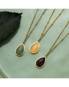 Classic Water Droplets Inlay Natural Stone Titanium Steel Plating Pendant Necklace Colorza