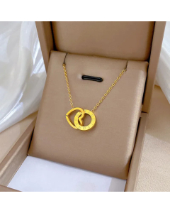 Round Love Interlocking Titanium Steel Plating Hollow Out Necklace Colorza