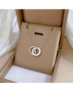 Round Love Interlocking Titanium Steel Plating Hollow Out Necklace Colorza