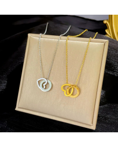 Round Love Interlocking Titanium Steel Plating Hollow Out Necklace Colorza