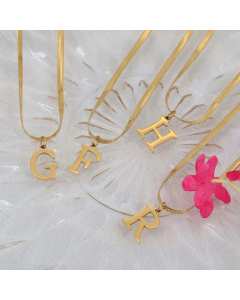 Fashion Letter Pendant Plating Snake Chain Titanium Steel Necklace Colorza 