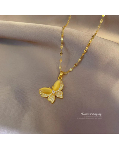 Elegant Butterfly Plating Inlay Zircon Pendant Titanium Steel Necklace Colorza