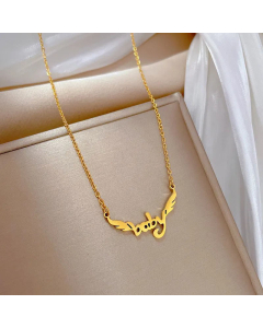 Novelty Letter Wings Pendent Titanium Steel Plating Necklace Colorza