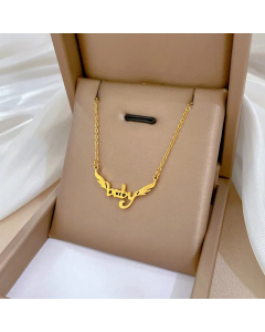 Novelty Letter Wings Pendent Titanium Steel Plating Necklace Colorza