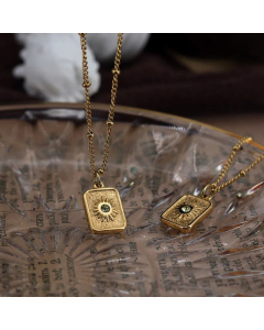 Daily Square Inlay Zircon Titanium Steel Pendant Necklace Colorza